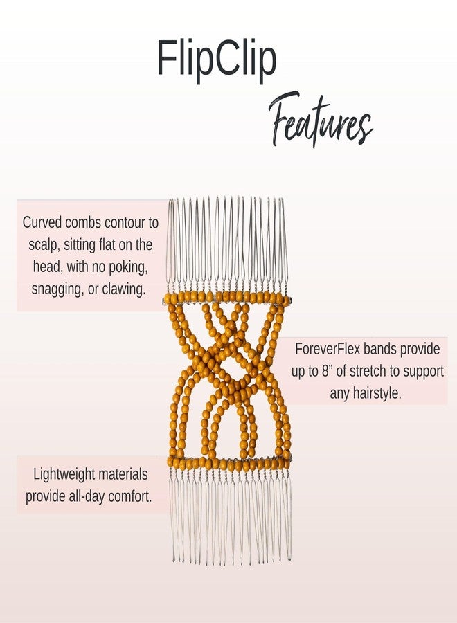CALISTA FlipClip | Strong Hold No Slip | Flat Hair Clip | Double Locking Comb | No Pulling, Creasing, Or Damage | Stretchy Adjustable Clip | Hand Beaded | All Hair Types (Wood, Single-Pack) - Image 4