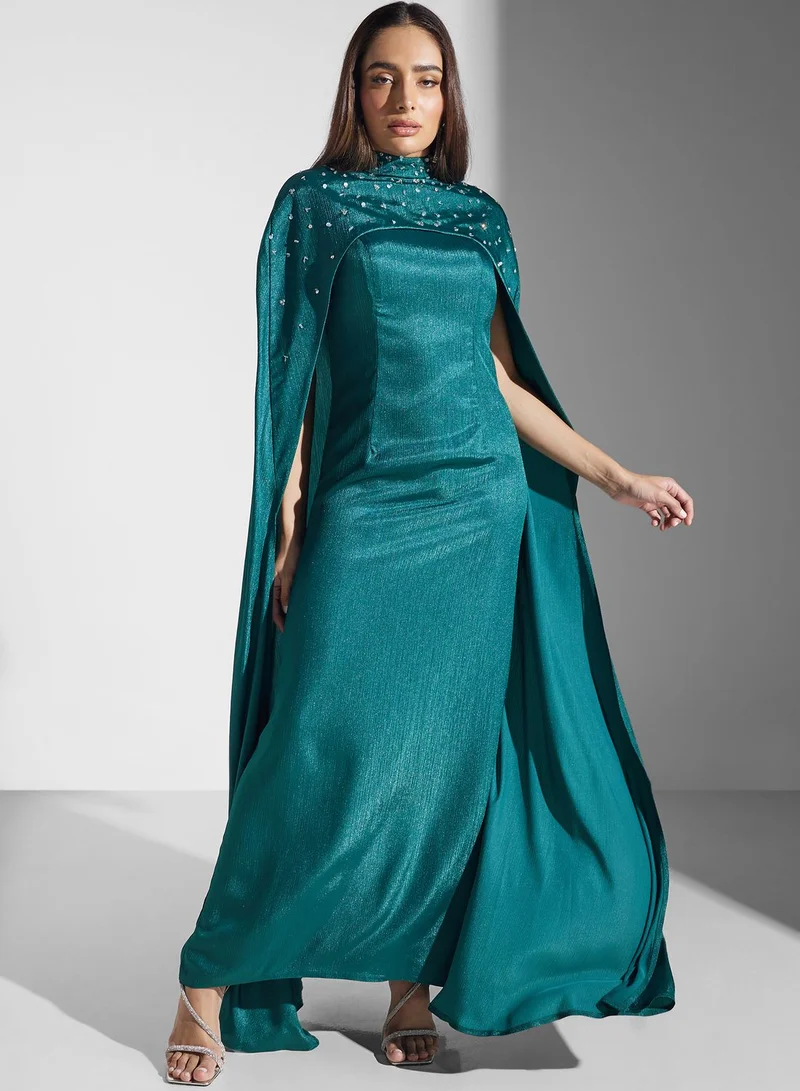 Namshi x Embellished Cape Gown Dress