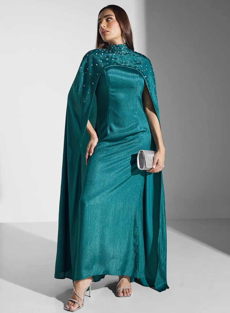 Namshi x Embellished Cape Gown Dress