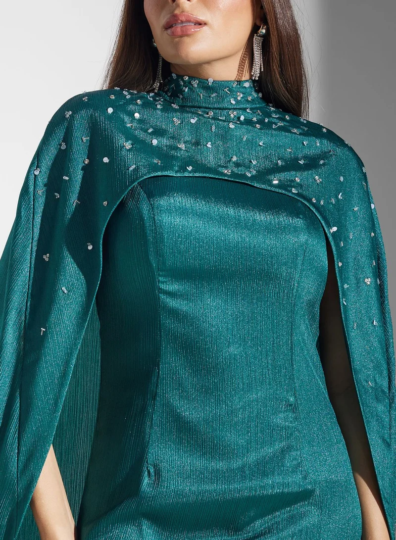 Namshi x Embellished Cape Gown Dress