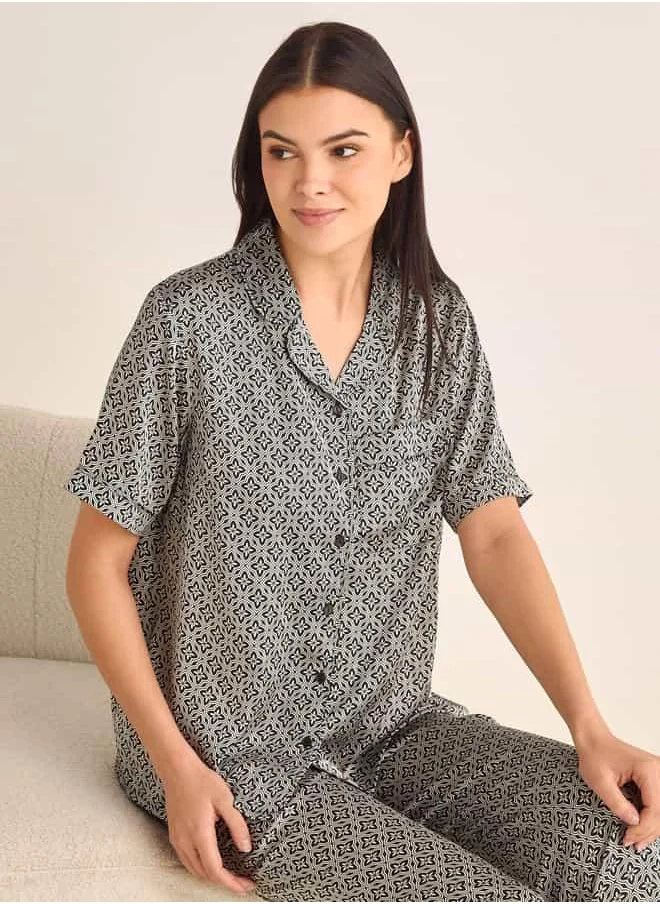 Splash FAV Floral Print Camp Collar Shirt and Elasticated Pyjama Set