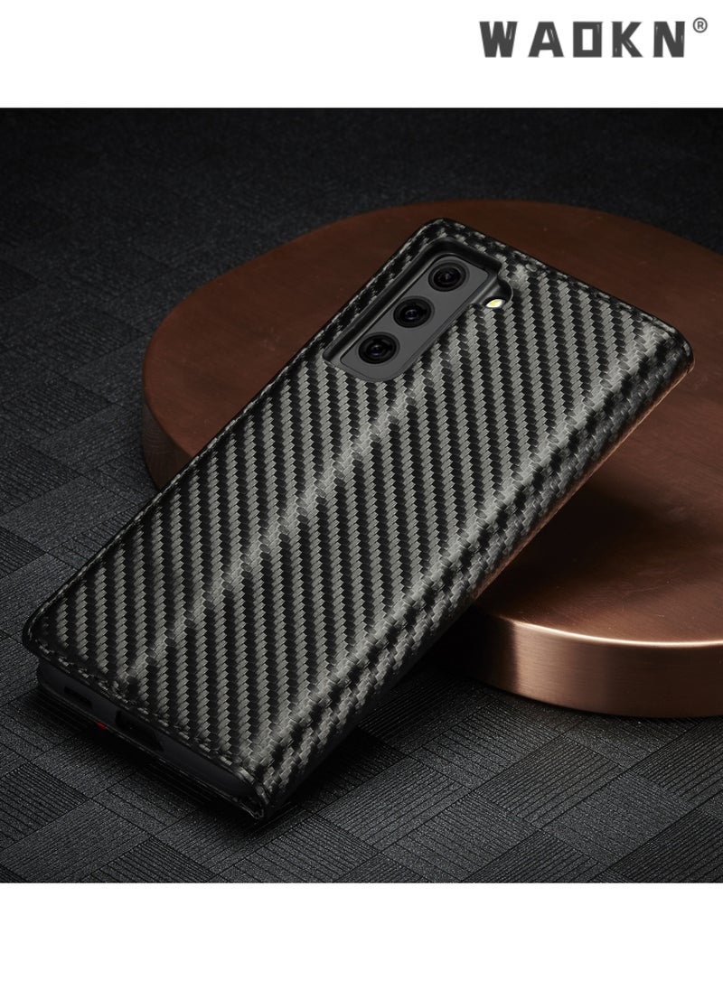 WAOKN For Samsung Galaxy A55 Case,Carbon Fiber Texture Luxury Leather Wallet Cover, Leather Wallet Case Classic Design with Card Slot and Magnetic Flip Flip Folding Case for Galaxy A55 5G Phone Shell Case  - Image 3
