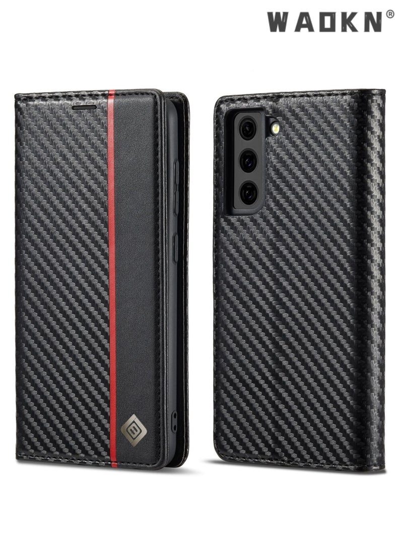 WAOKN For Samsung Galaxy A55 Case,Carbon Fiber Texture Luxury Leather Wallet Cover, Leather Wallet Case Classic Design with Card Slot and Magnetic Flip Flip Folding Case for Galaxy A55 5G Phone Shell Case  - Image 1