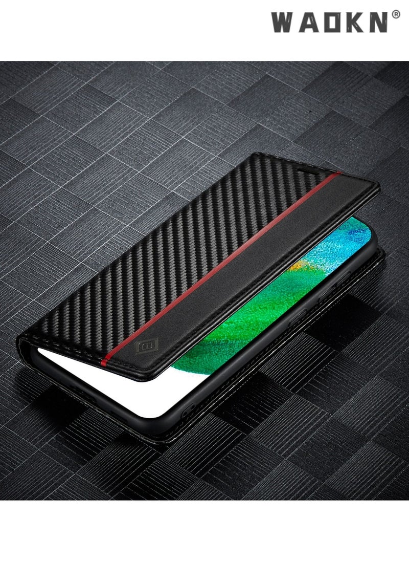 WAOKN For Samsung Galaxy A55 Case,Carbon Fiber Texture Luxury Leather Wallet Cover, Leather Wallet Case Classic Design with Card Slot and Magnetic Flip Flip Folding Case for Galaxy A55 5G Phone Shell Case  - Image 2