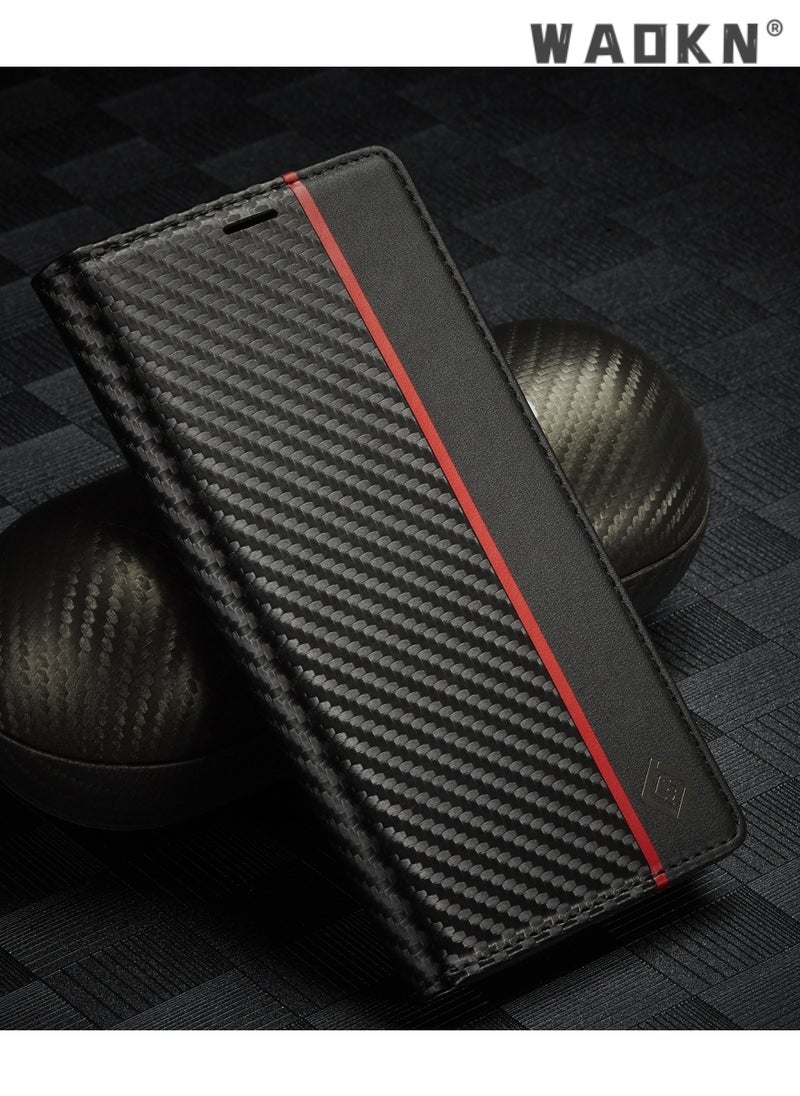 WAOKN For Samsung Galaxy A55 Case,Carbon Fiber Texture Luxury Leather Wallet Cover, Leather Wallet Case Classic Design with Card Slot and Magnetic Flip Flip Folding Case for Galaxy A55 5G Phone Shell Case  - Image 5