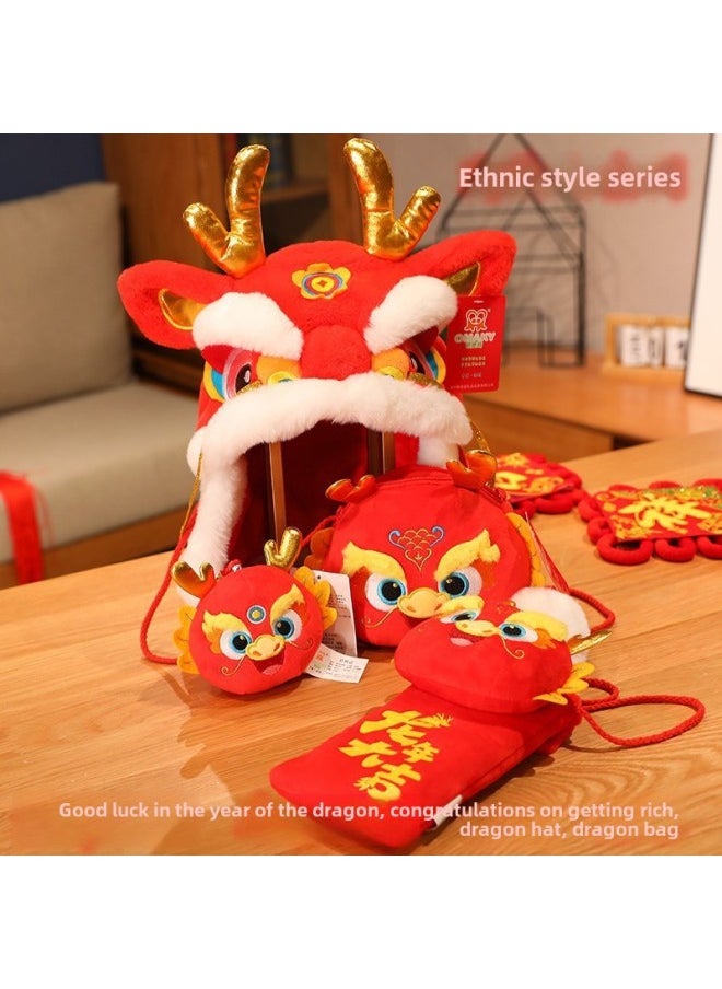 Dragon Year Mascot Dragon Hat Dragon Wallet Dragon Pendant Plush Toy Zodiac Dragon Doll Opening Red Gift-Specifications:Fulongwa Red Envelope Men's Mix And Match  - Image 2