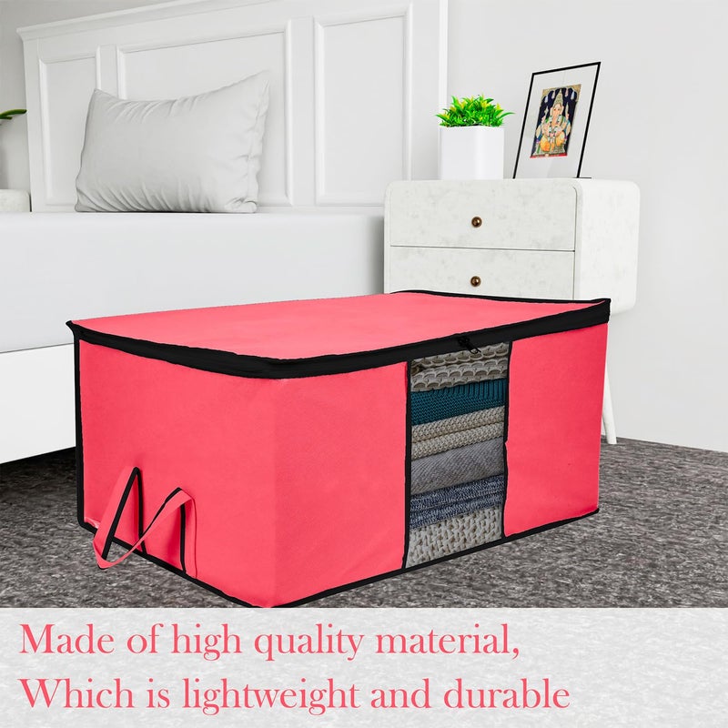 Kuber Industries Underbed Storage Bag Clothes Storage Bag Blanket Cover with Clear Window Zipper Closure Handle Cloth Organizer Plain Black Border Large Pack of 2 Pink - Image 2
