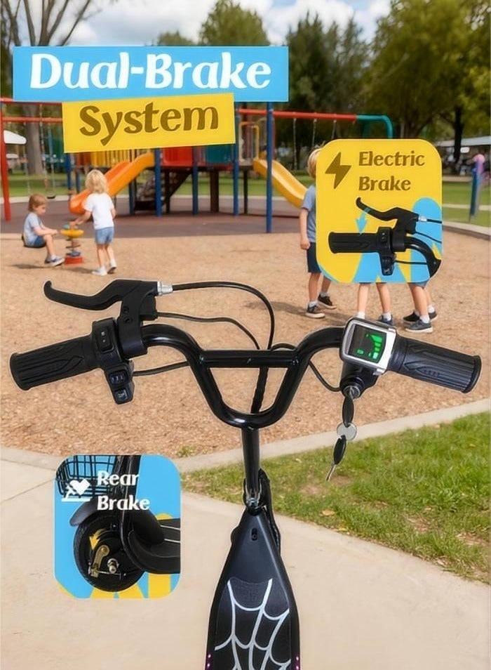 بولين سكوتر كهربائي للأطفال، سكوتر كهربائي للأطفال من عمر 5 إلى 12 عامًا، مزود بمحرك 250 واط، مدى يزيد عن 10 كيلومترات، سرعة 5-10 كيلومترات في الساعة، أسود - Image 2
