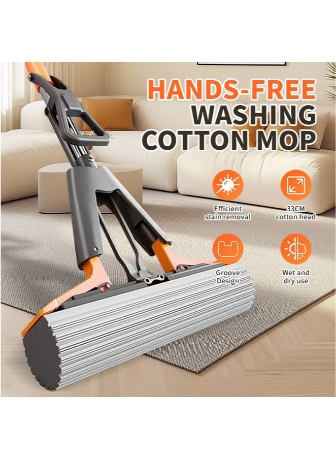Cleaning Sponge Mop with Double-Layer Clamp Design & Two Sponge Heads, High Absorption Mop, Home Floor Cleaning Tools for Wet and Dry Use  - Image 2