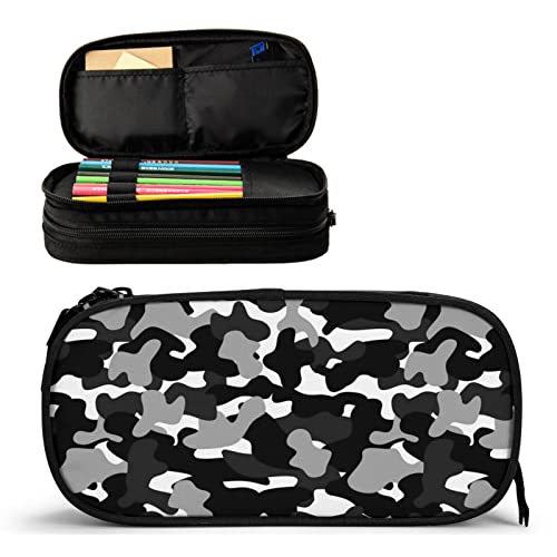 OWCRNEF Camo Adult Pencil Case Box Large Capacity College Black Pencil Bag Pouch Marker Organizer with 2 Compartments Durable Zipper