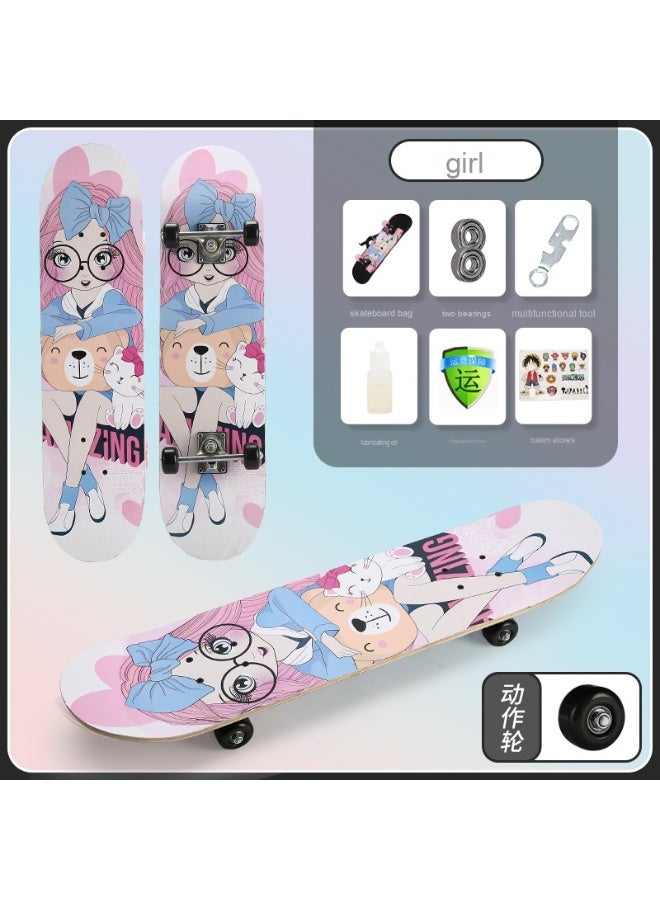 Kids' Beginner Skateboard for Boys and Girls - Professional 4-Wheel Double Kick Deck for Ages 6-12, Ideal for Street Skating 