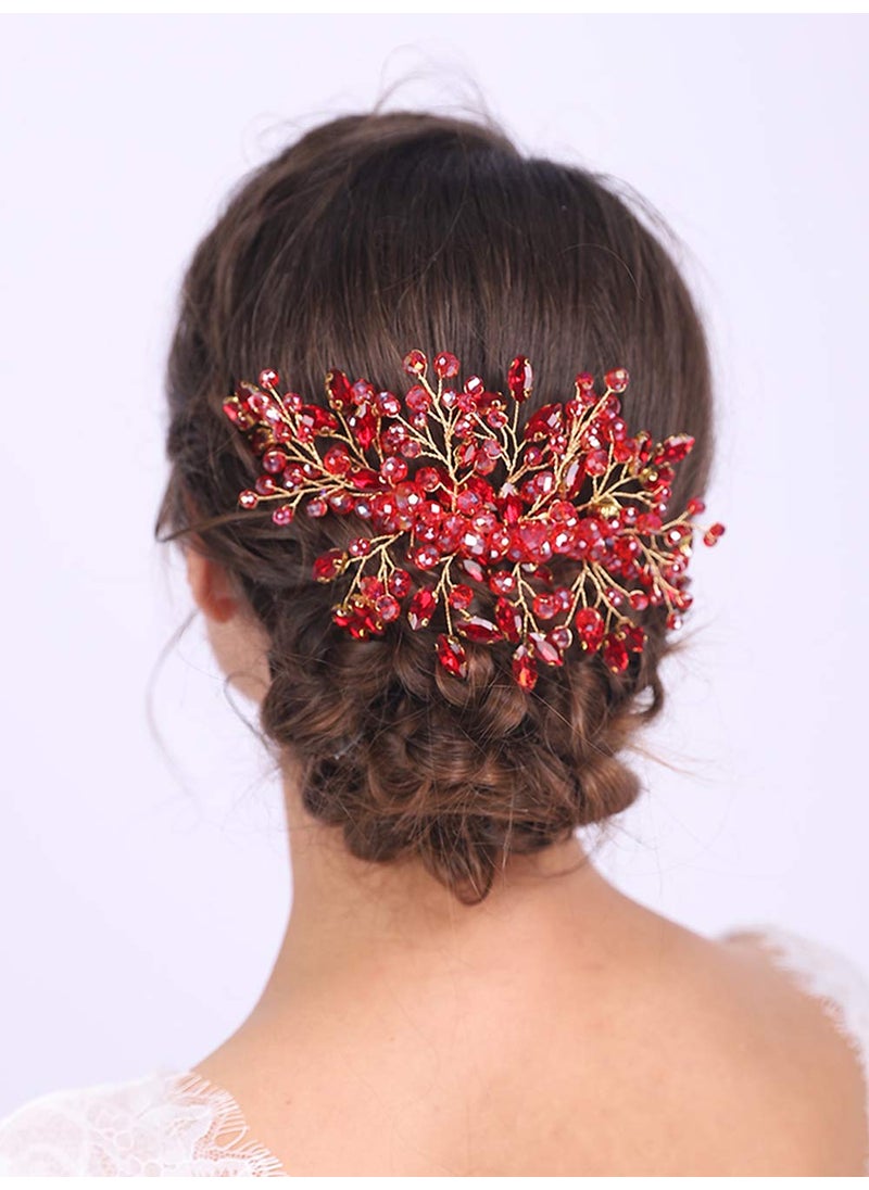 Aimimier - Aimimier Bridal Red Hair Comb Ruby Sapphire Emerald Amethyst Black Pink Crystal Hair Piece Wedding Hair Accessories for Women and Girls Red - Image 1
