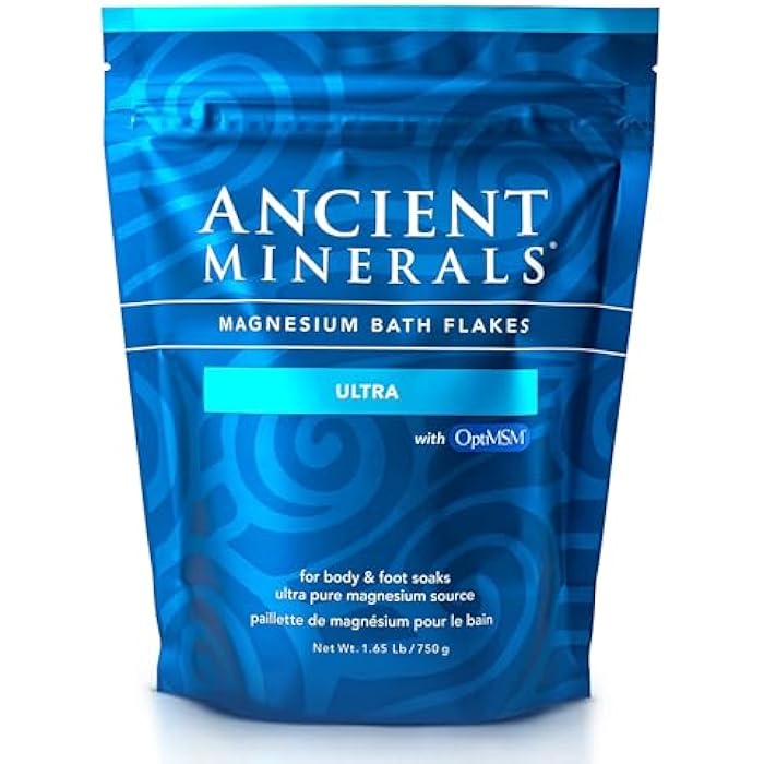 Ancient Minerals Magnesium Bath Flakes Ultra with OptiMSM – Pure Zechstein Magnesium Chloride and Organic Sulfur Bath Salts, Soothing Mineral Soak for Skin & Body, 1.65 lb - Image 1