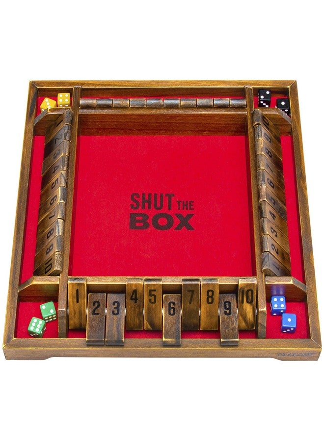 GoSports GoSports Shut the Box Premium Wooden Dice Game, Classic 4 Player Family Board Game - 10 Number Rows with Red Felt, Dice and Wood Stain Finish - For Kids and Adults  - Image 1