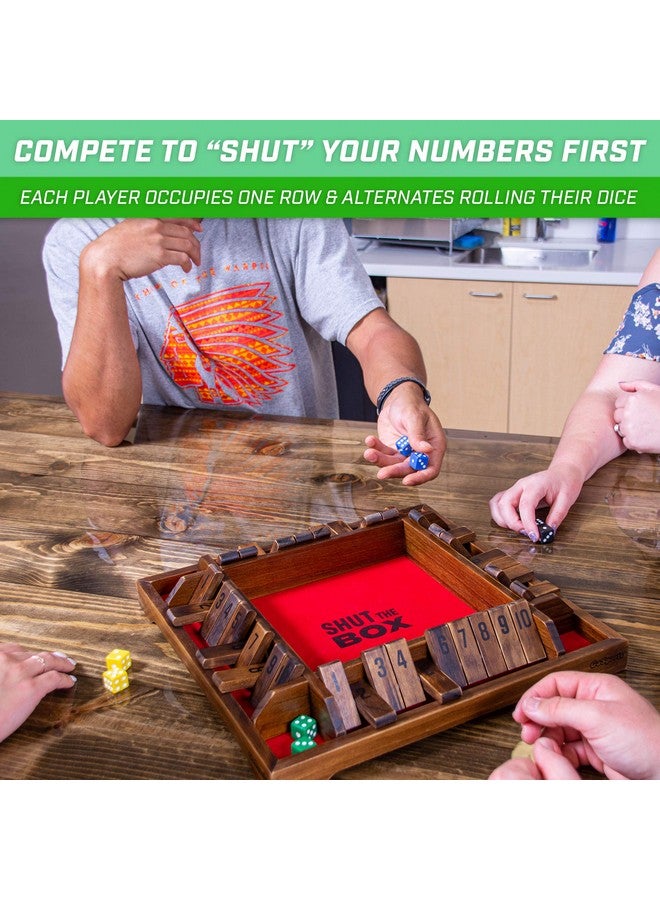 GoSports GoSports Shut the Box Premium Wooden Dice Game, Classic 4 Player Family Board Game - 10 Number Rows with Red Felt, Dice and Wood Stain Finish - For Kids and Adults  - Image 3