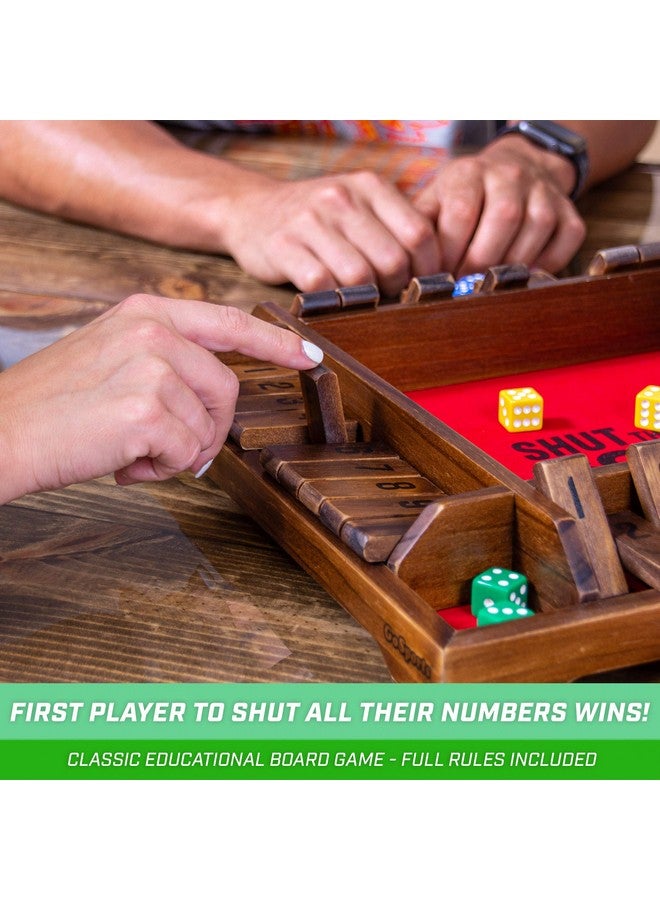 GoSports GoSports Shut the Box Premium Wooden Dice Game, Classic 4 Player Family Board Game - 10 Number Rows with Red Felt, Dice and Wood Stain Finish - For Kids and Adults  - Image 5