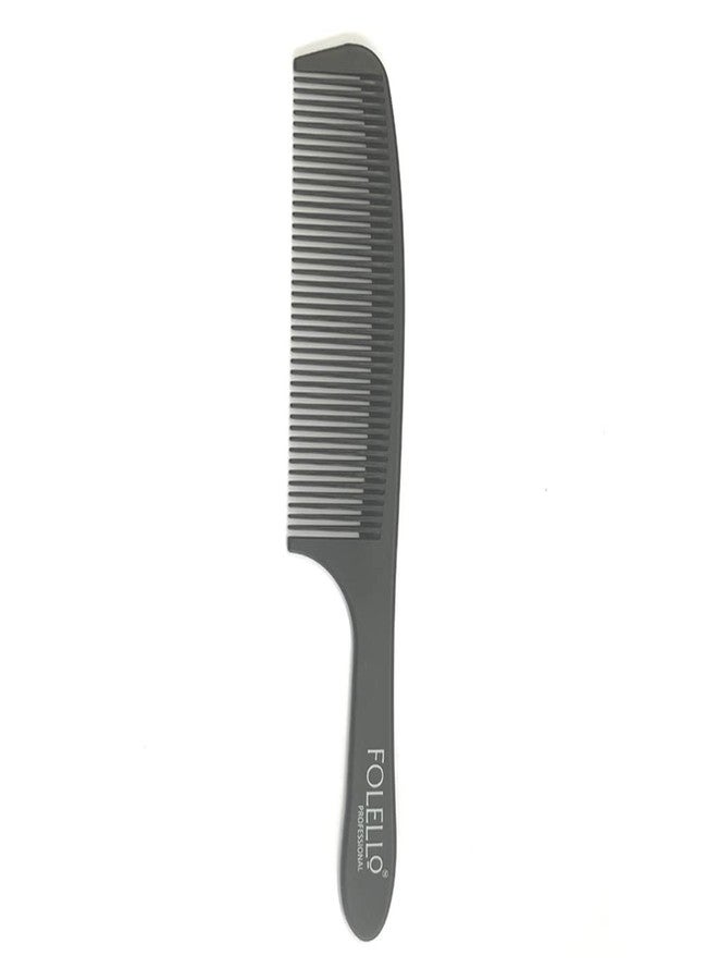 FOLELLO - Professional Carbon Fiber Comb with Handle - Sleek Round Tooth, Ergonomic Design & Heat Resistant Comb - Suitable for All Hair Types - 191x38x3mm, Grey - Image 1