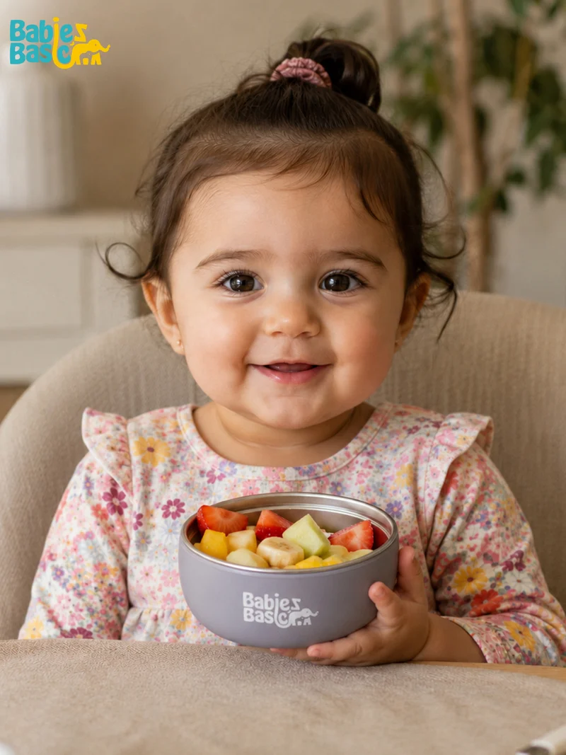 Babies Basic Babies Basic Stainless Steel Bowl with Silicone Sleeve for Kids, Gray