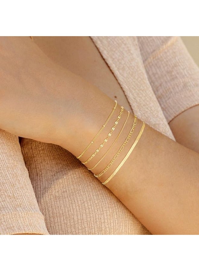 يوكانبي مجموعة أساور نسائية مكونة من 5 قطع – تصميم سلسلة فيغارو معدنية أنيقة بأسلوب أوروبي بسيط - Image 1