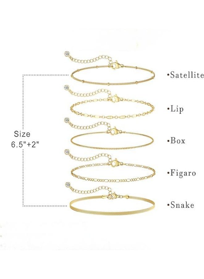 يوكانبي مجموعة أساور نسائية مكونة من 5 قطع – تصميم سلسلة فيغارو معدنية أنيقة بأسلوب أوروبي بسيط - Image 4