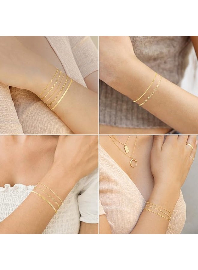 يوكانبي مجموعة أساور نسائية مكونة من 5 قطع – تصميم سلسلة فيغارو معدنية أنيقة بأسلوب أوروبي بسيط - Image 2