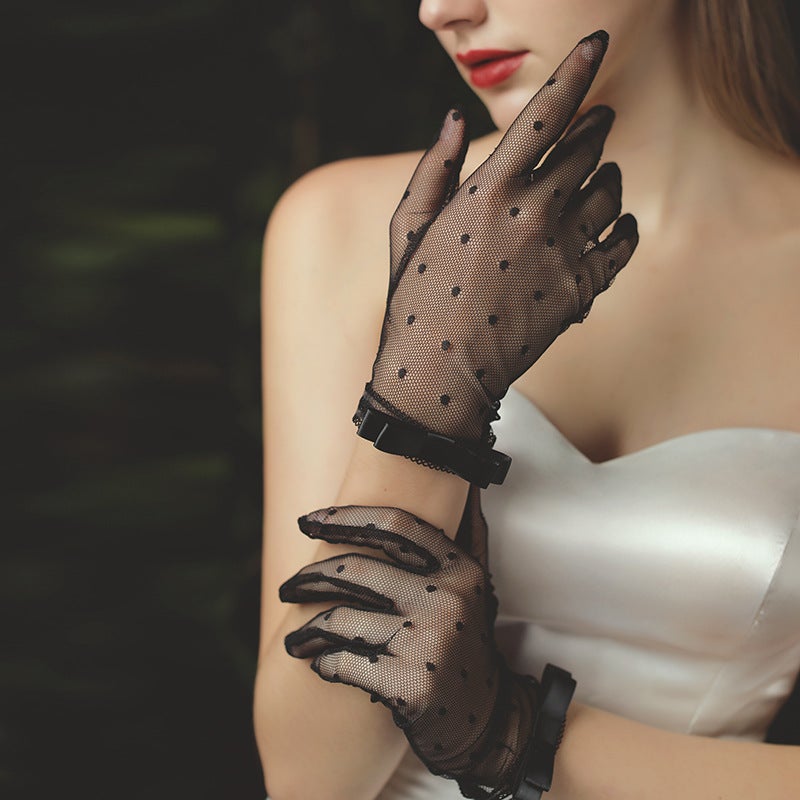 Celebrity Tea Flower Bow Black Lace Gloves Bridal Dress Accessories Photo Studio Photography Portrait Accessories Black - Image 1