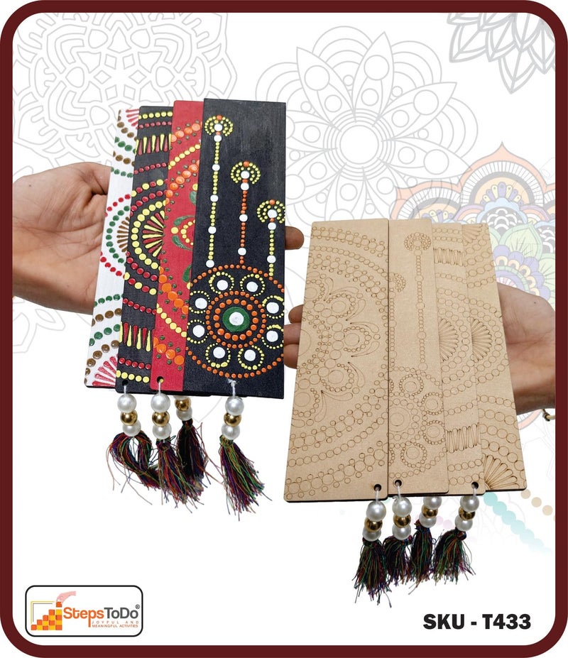 StepsToDo DIY 17 Pieces Ultimate Dot Mandala Painting Kit. Painting Kit with Pre-Mark Wooden Keychain (6), Fridge Magnets (7), Bookmark (4) Tools, Paint Brush, 6 Acrylic Colors, Color Pallet. - Image 5