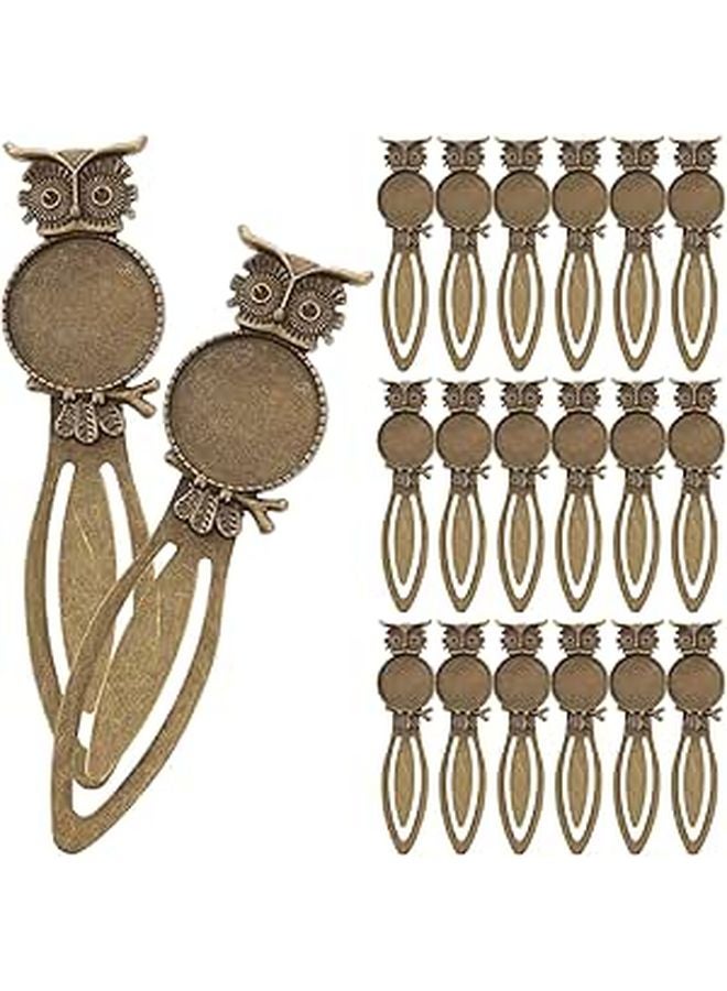 Owl Shaped Copper Bookmark Metal Page Marker with Pendant Cabochon Bezel - Image 1