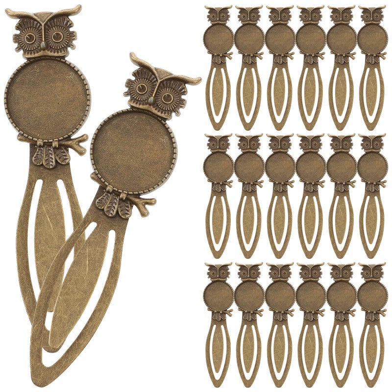 Owl Shaped Copper Bookmark Metal Page Marker with Pendant Cabochon Bezel - Image 2