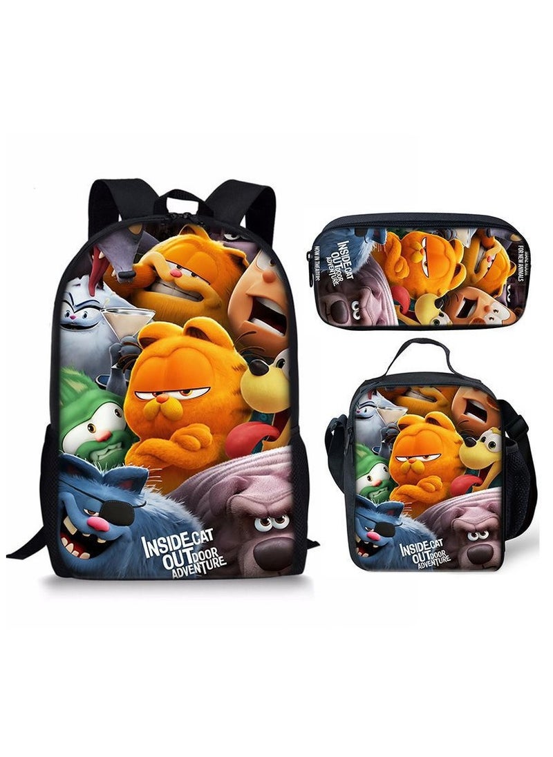 Garfield - New Style Cartoon Student Backpack Three-Piece Set 29*42*16cm - Image 1