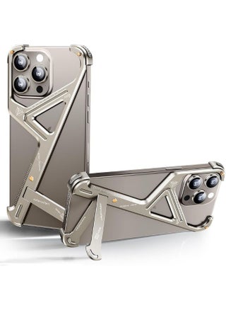 Frameless Phone Case for iPhone 13 Pro Max, Geometric Shape Phone Case with Built-in Invisible Stand, Slim Shockproof Bumper Case Sleek Minimalist Frameless Aluminum Shells, Natural Titanium - pzsku/Z85FF29BE05E2C6A1E639Z/45/_/1726052749/2cec03be-4160-40a6-b095-81efd4d71f58
