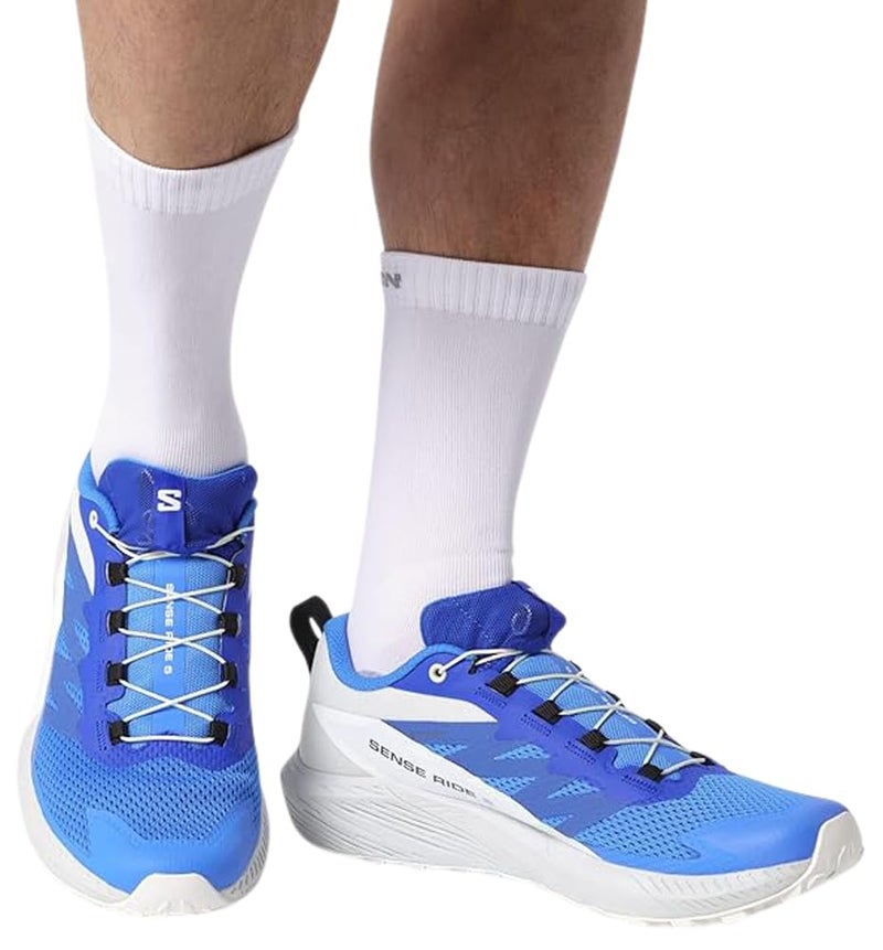 Salomon Men's SENSE RIDE 5 Trail Running Shoes for Men, Ibiza Blue / Lapis Blue / White, 8.5 - Image 2