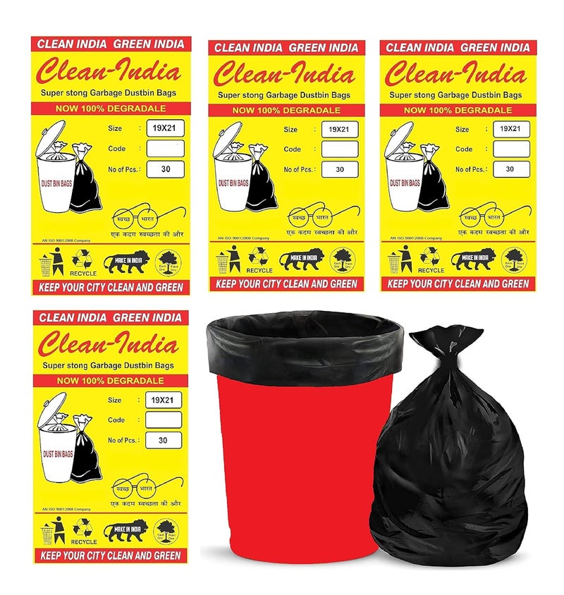 Clean IndiaGarbage Bags Medium Size 48 X 56 Cm 4 Packs 120 Bags Black Dustbin Bags Medium For Home Waste Bag Premium Plastic 120 Count - Image 1