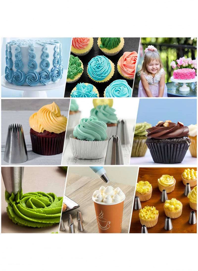 Eilimi طقم تزيين الكعك 72 قطعة، أكياس وأنابيب التزيين مع 42 نصيحة لتزيين الكعك و3 مكاشط كريمة و1 مسمار زهور لوازم خبز الكعك للمبتدئين أو المحترفين - Image 5