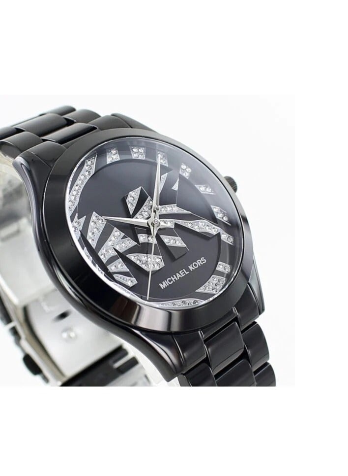MK Runway Quartz Black Dial Black Steel Strap Watch For Women - 4562 - Image 4