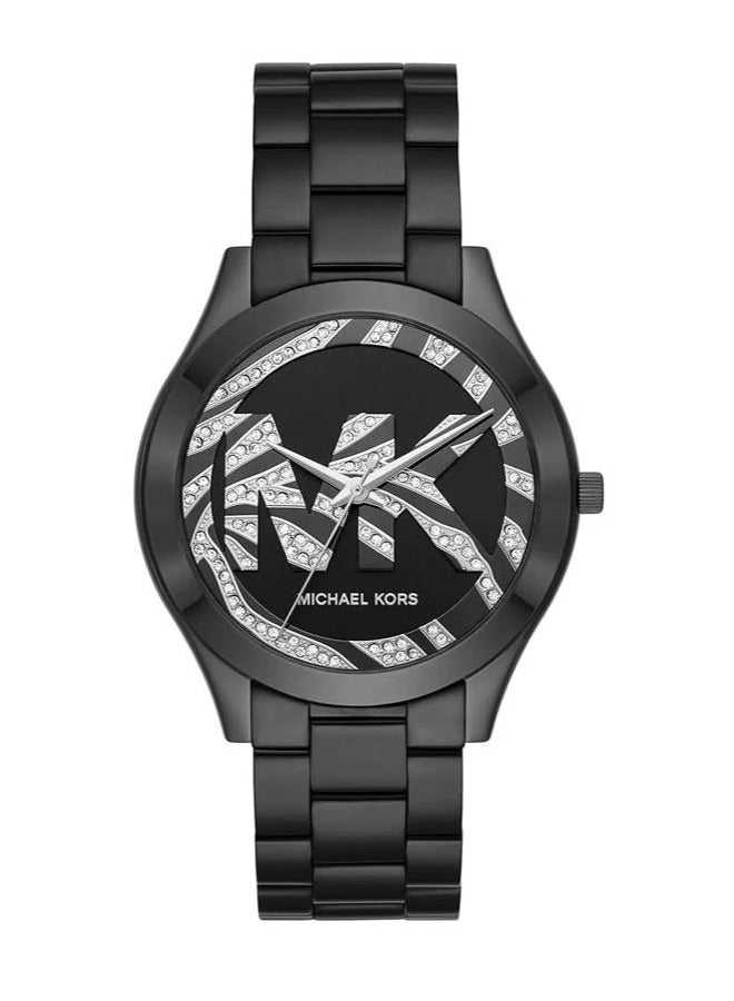 MK Runway Quartz Black Dial Black Steel Strap Watch For Women - 4562 - Image 1
