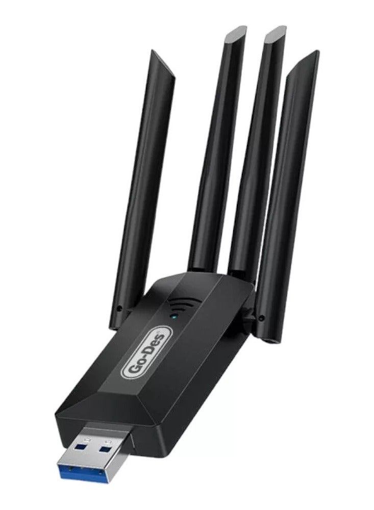 GO-DES Go Des GD-BT318 Dual Band 1200M  4 Antennas Wireless Internet Provider USB High Power WiFi Adapter - Image 1