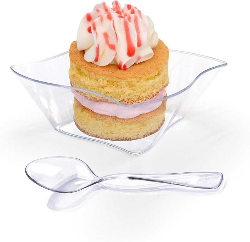Zappy 100 5 oz Mini Dessert Cups With Spoons Mini Dessert Plates Plastic Dessert Bowls Ice cream Bowls Trifle Bowl Clear Bowls Disposable Plastic Dessert Shot Glasses Appetizer Bowls Condiment Bowls - Image 1