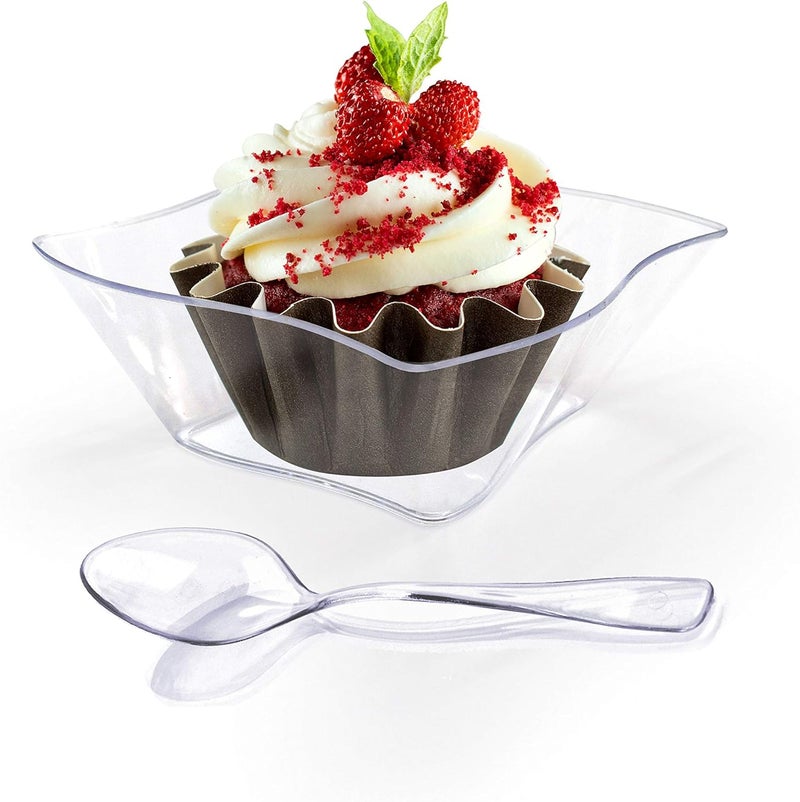Zappy 100 5 oz Mini Dessert Cups With Spoons Mini Dessert Plates Plastic Dessert Bowls Ice cream Bowls Trifle Bowl Clear Bowls Disposable Plastic Dessert Shot Glasses Appetizer Bowls Condiment Bowls - Image 2
