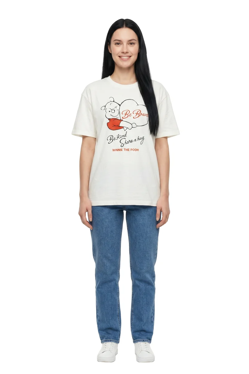 Disney  Disney Winnie the Pooh Be Brave Graphic Oversized T-Shirt for Women | Casual Crew Neck Printed Tee for Women | Best Price UAE