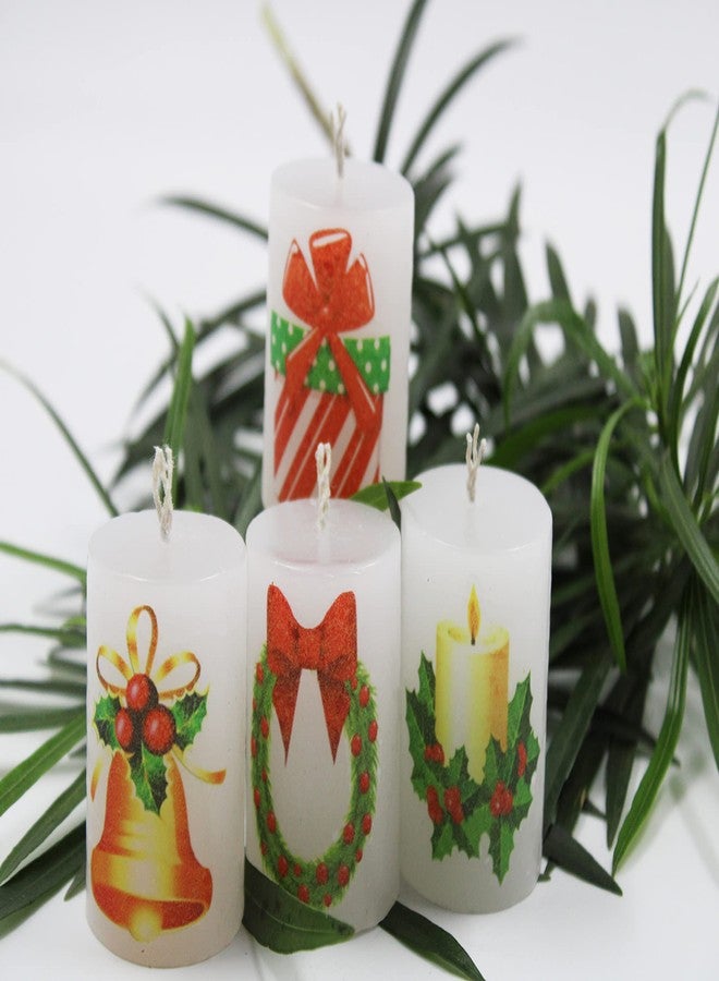 LUCES Paraffin Wax White Pillar Design Candles Smokeless Scented Dripless Round for Christmas X-mas Parties Occasions Dinner Table Set of 4 - Image 3