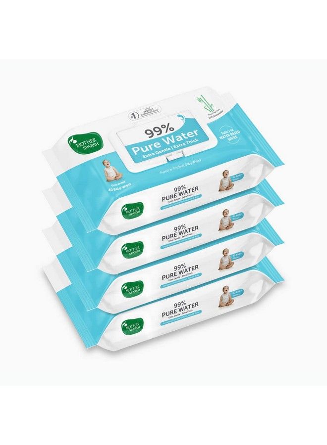 Mother Sparsh 99% Pure Water Baby Wipes Pack Of 4 (40 X 4 Wipes) ; Travel Friendly Pack Made With Plant Based Fabric - Image 1