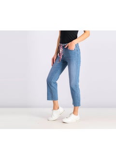 Mohito Women Five Pocket Belted Jeans, Wash Blue  - Image 2