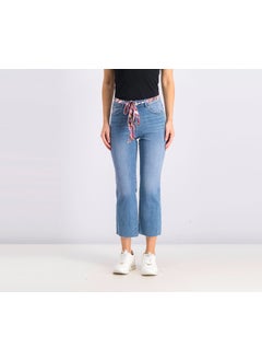 Mohito Women Five Pocket Belted Jeans, Wash Blue  - Image 1