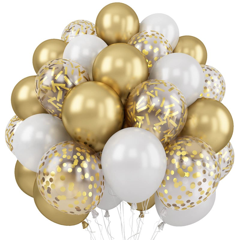 Togvu Balloons White and Gold 60 Packs 12 Inch Metallic Gold Balloons Pearl White Latex Balloon Gold Confetti Balloon for Birthday Parties Weddings Anniversaries Baby Shower Party Decorations - Image 2
