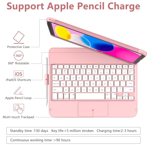 TaIYanG for iPad A16 11th 10th Generation Case with Keyboard 11 inch 2025&10.9 inch 2022,Touch Trackpad Keyboard Case for 10th Generation-360° Rotate,Pencil Holder,Keyboard for iPad 10th Gen,Rose Gold - Image 4