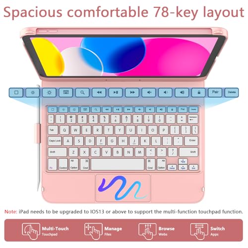 TaIYanG for iPad A16 11th 10th Generation Case with Keyboard 11 inch 2025&10.9 inch 2022,Touch Trackpad Keyboard Case for 10th Generation-360° Rotate,Pencil Holder,Keyboard for iPad 10th Gen,Rose Gold - Image 5