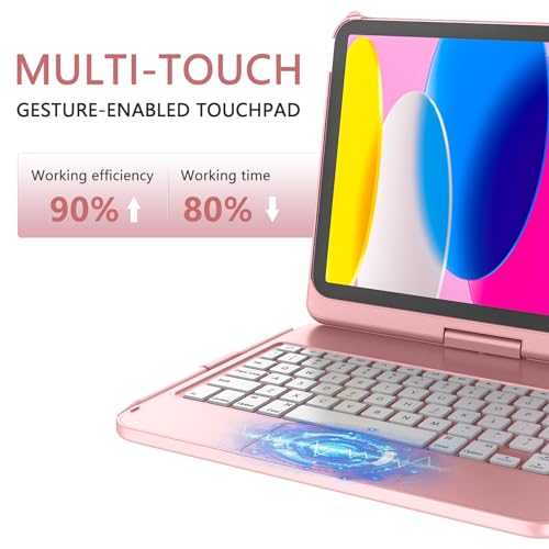 TaIYanG for iPad A16 11th 10th Generation Case with Keyboard 11 inch 2025&10.9 inch 2022,Touch Trackpad Keyboard Case for 10th Generation-360° Rotate,Pencil Holder,Keyboard for iPad 10th Gen,Rose Gold - Image 3