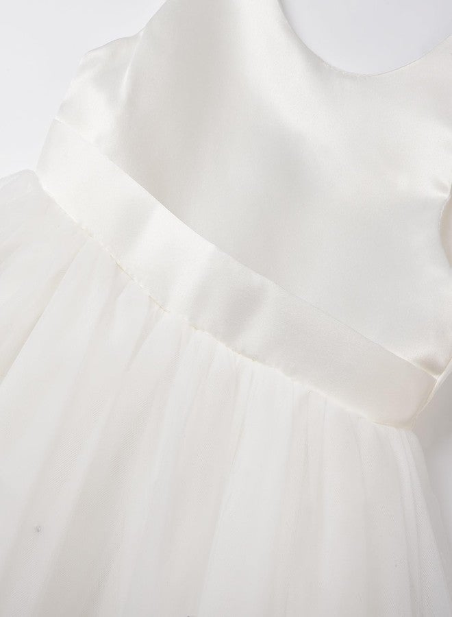 Uhnice Flower Girl Dress Satin Ball Gown for Wedding Party with Bowknot, Ivory, 18-24 Months - Image 4