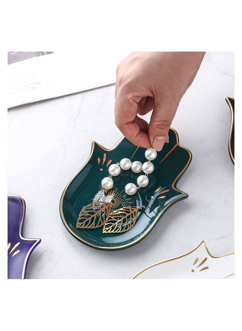 Excefore Jewelry Dish Trinket Dish Ring Dish Ceramic Hamsa Evil Eye Hand of Fatima Holder Key Trinket Plate Bowl Small Boho Home Decorative Cute Decor Jewelry Tray Dish Gift Mom Birthday - Image 4